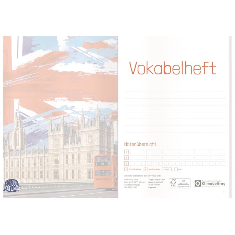 Häfft SchoolCrew! Wegweiser vocabulary notebook, A5, 2 columns, 32 sheets